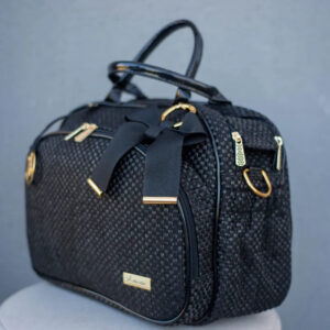 Bolsa da Mamãe - Palha Preta com Detalhes em Couro Verniz