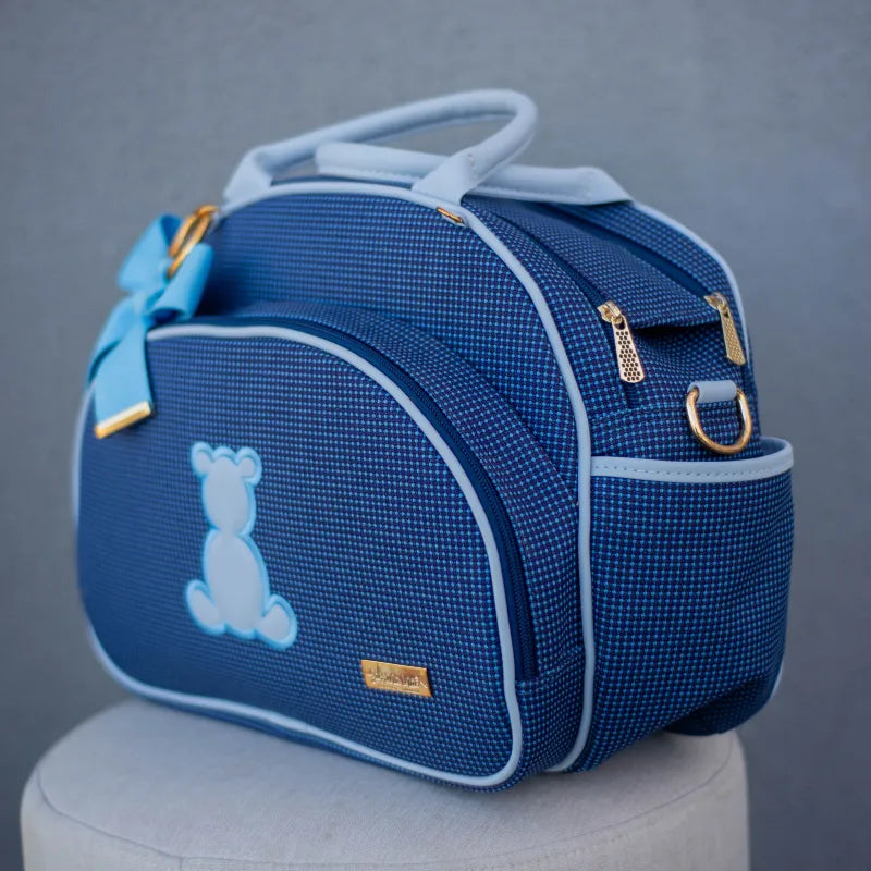 Bolsa da Mamãe - Tweed Azul Marinho no Couro Azul Bebê - Imagem 2