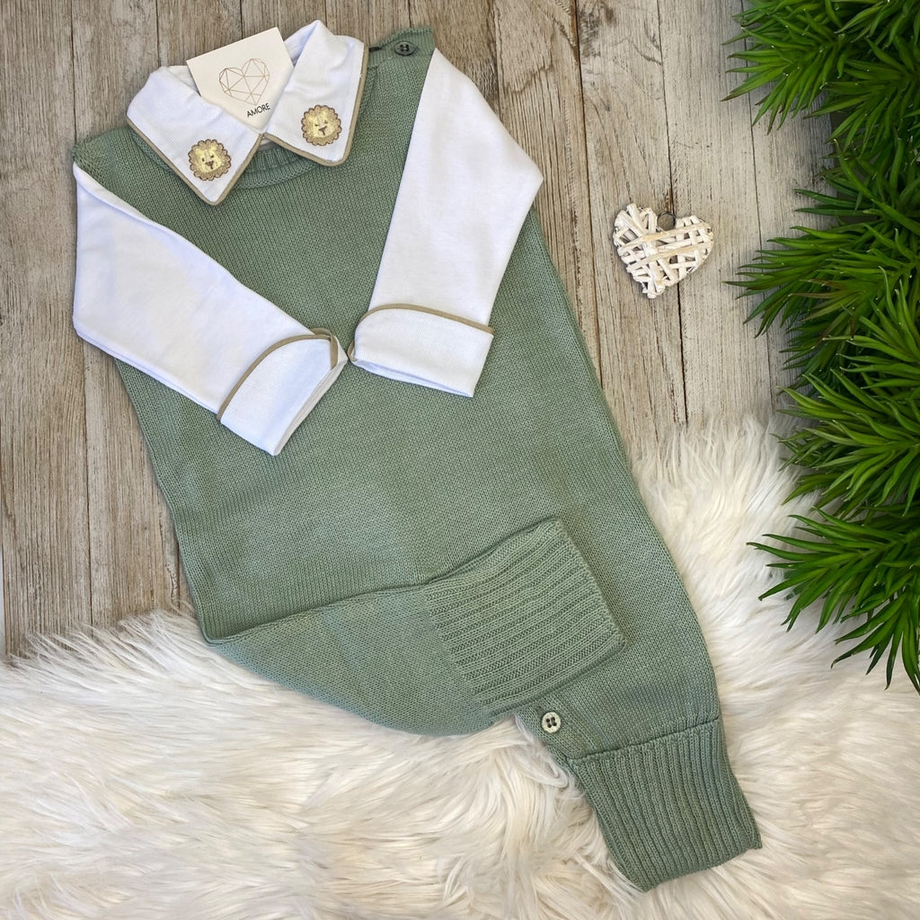Saída De Maternidade Masculina Bebê Tricô Caio 7 Peças - ACOMPANHA BODY PERSONALIZADO Verde Maré - Imagem 2
