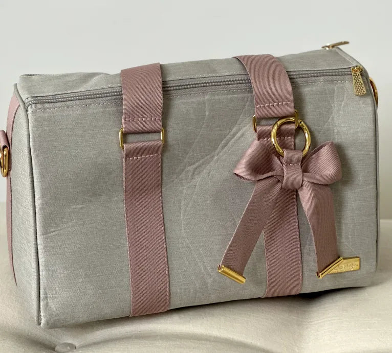 Bolsa da Mamãe - Linho Bege com Fitas Rosê - Imagem 2