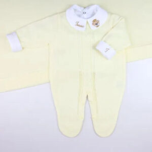 Saída De Maternidade Masculina Bebê Tricô 5 Peças Londres - ACOMPANHA BODY PERSONALIZADO Amarelo