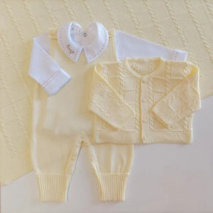Saída De Maternidade Masculina Bebê Tricô Amarelo