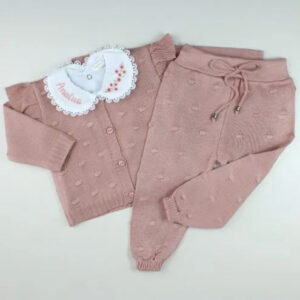 Saída De Maternidade Feminina Bebê Tricô 7 peças Lilly - ACOMPANHA BODY PERSONALIZADO Rosê