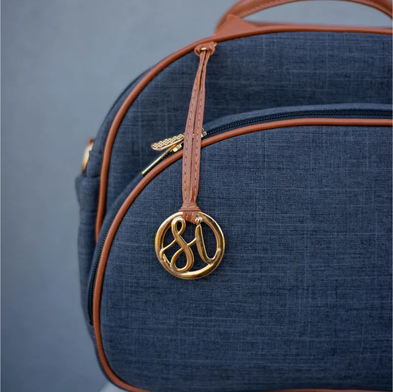 Bolsa da Mamãe - Linho Preto com Detalhes em Couro Caramelo - Imagem 3