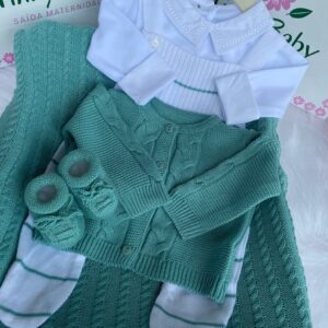 Kit Saída Maternidade Personalizável Completa Branco + Verde | Personalize Com o Nome do Seu Príncipe
