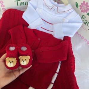 Kit Saída Maternidade Personalizável Completa Branco + Vermelho | Personalize Com o Nome do Seu Príncipe