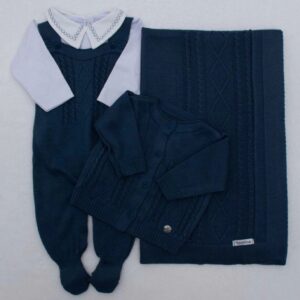 Kit Saída Maternidade Personalizável Completa Branco + Azul Marinho | Personalize Com o Nome do Seu Príncipe