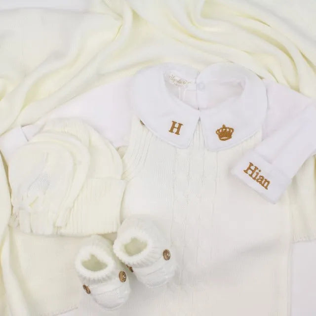 Saída De Maternidade Masculina Bebê Tricô Caio Off White - Imagem 2
