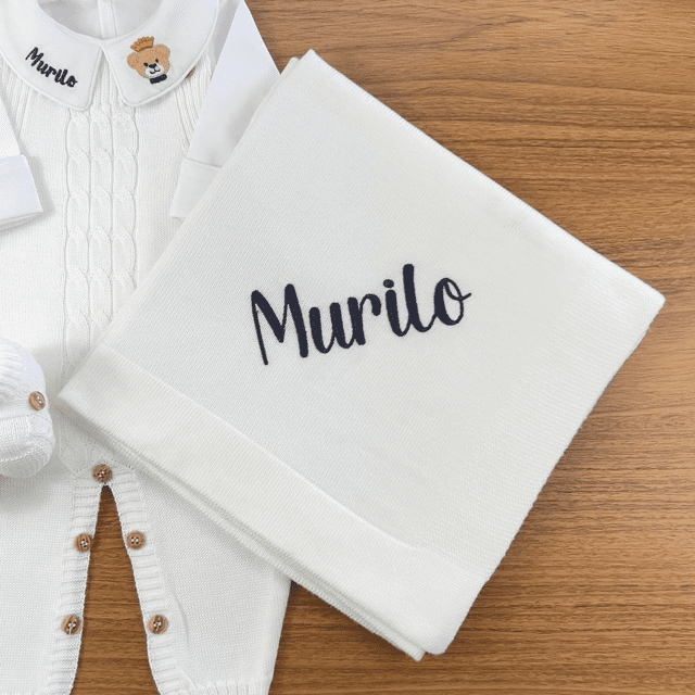 Saída De Maternidade Masculina Bebê Tricô Branco - Imagem 4