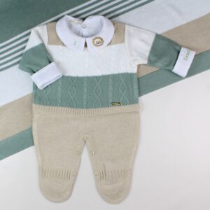 Saída De Maternidade Masculina Bebê Tricô 5 Peças Felipe - ACOMPANHA BODY PERSONALIZADO Verde Maré