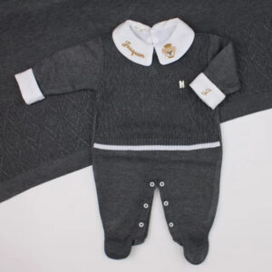 Saída De Maternidade Masculina Bebê Tricô Grafite