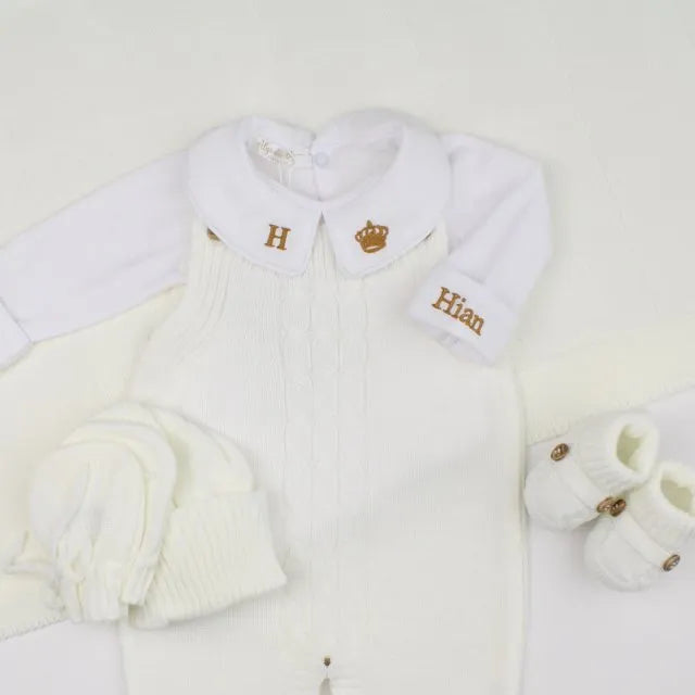 Saída De Maternidade Masculina Bebê Tricô Caio Off White - Imagem 3