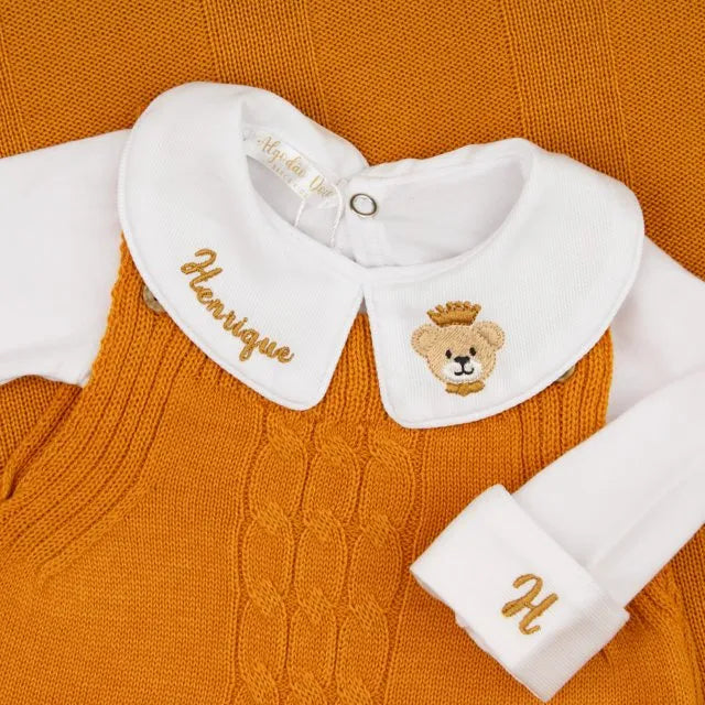 Saída De Maternidade Masculina Bebê Tricô Mostarda - Imagem 3