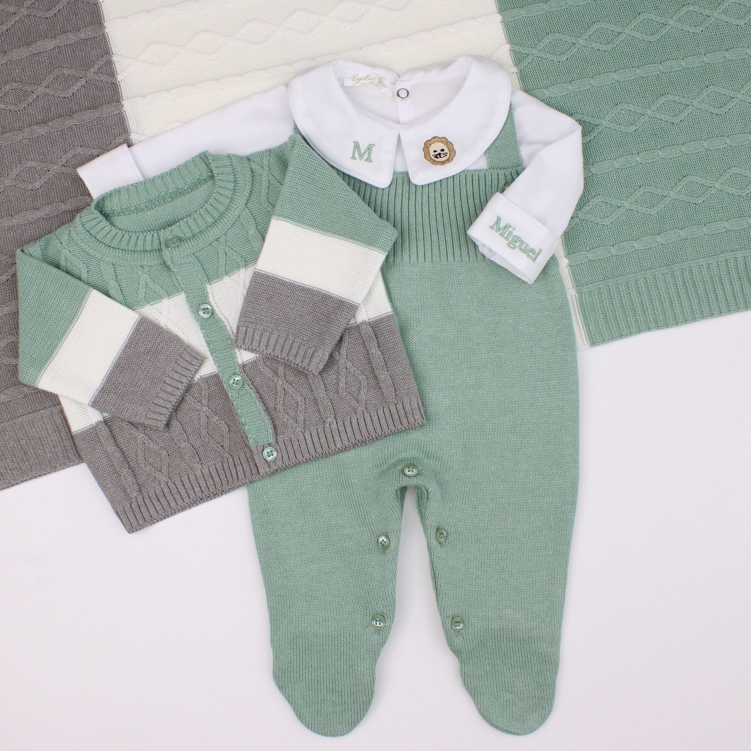 Saída De Maternidade Masculina Bebê Tricô Verde Maré