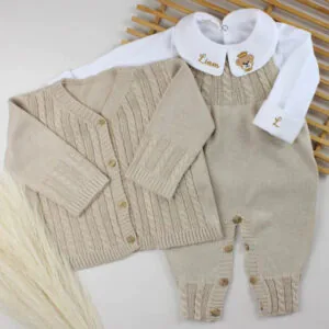 Saída De Maternidade Masculina Tricô Bebê Areia
