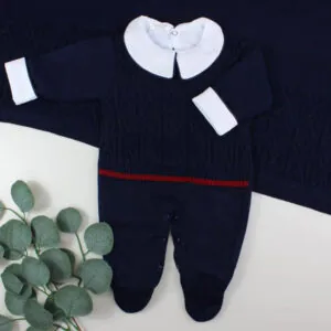 Saída De Maternidade Masculina Bebê Tricô Marinho Noite